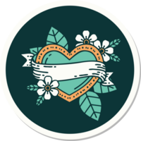 tattoo style sticker of a heart and banner png