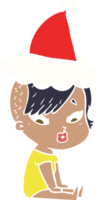 flat color illustration of a surprised girl wearing santa hat png