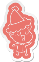 adesivo de desenho animado rindo de um homem usando chapéu de papai noel png