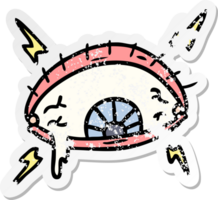 distressed sticker cartoon doodle of an enraged eye png