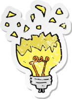 retro distressed sticker of a cartoon light bulb exploding png