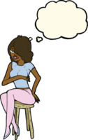 cartoon woman sitting on bar stool with thought bubble png