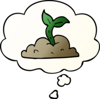 cartoon growing seedling and thought bubble in smooth gradient style png