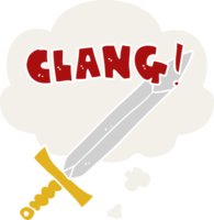 cartoon clanging sword and thought bubble in retro style png