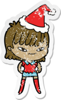 pegatina angustiada caricatura de una mujer con gorro de Papá Noel png