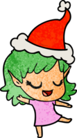 happy textured cartoon of a elf girl wearing santa hat png