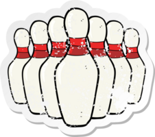 retro distressed sticker of a cartoon bowling pins png