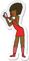 sticker of a cartoon woman applying lipstick png