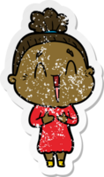 distressed sticker of a cartoon happy old lady png