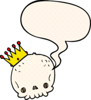 cartoon skull and crown and speech bubble in comic book style png