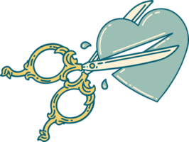 tattoo style icon of scissors cutting a heart png