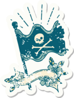 autocollant grunge de style tatouage agitant un drapeau pirate png