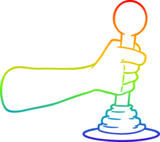 rainbow gradient line drawing cartoon hand pulling lever png