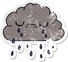 distressed sticker cartoon of cute crying cloud png