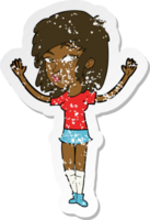 retro distressed sticker of a cartoon pretty girl png