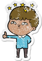 distressed sticker of a cartoon amazed boy png