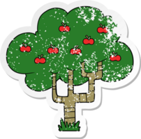 distressed sticker of a cartoon apple tree png