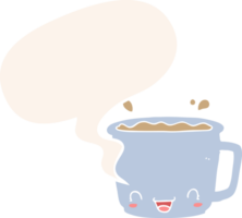 cartoon cup of coffee and speech bubble in retro style png