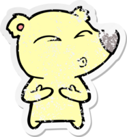 distressed sticker of a cartoon whistling bear png