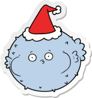 sticker cartoon of a puffer fish wearing santa hat png