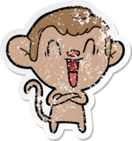 distressed sticker of a cartoon laughing monkey png