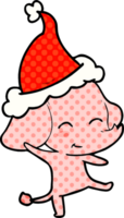 cute comic book style illustration of a elephant dancing wearing santa hat png