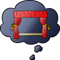 cartoon open curtains and thought bubble in smooth gradient style png