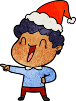 textured cartoon of a happy man wearing santa hat png