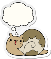 cute cartoon snail and thought bubble as a printed sticker png