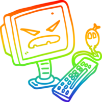 desenho de linha de gradiente de arco-íris desenho animado computador malvado png