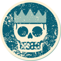 distressed sticker tattoo style icon of a skull and crown png