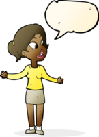 cartoon pretty woman explaining something with speech bubble png