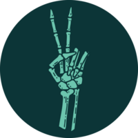 tattoo style icon of a skeleton hand giving a peace sign png