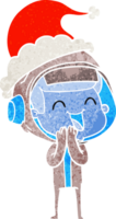 feliz desenho retrô de um astronauta usando chapéu de papai noel png