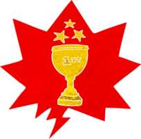 troféu de esportes de desenho animado e bolha de fala em estilo retrô texturizado png