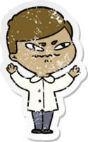 distressed sticker of a cartoon angry man png