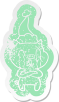 adesivo angustiado de desenho de porco chorando de um chapéu de papai noel png