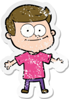 distressed sticker of a cartoon happy man png