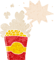 cartoon popcorn and speech bubble in retro textured style png