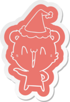 laughing polar bear cartoon  sticker of a wearing santa hat png