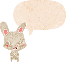 cartoon rabbit talking and speech bubble in retro textured style png