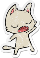 distressed sticker of a talking cat cartoon png