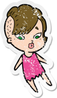 distressed sticker of a cartoon surprised girl png