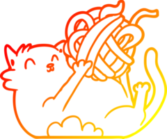 warm gradient line drawing cartoon cat playing with ball of string png