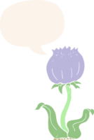 cartoon wild flower and speech bubble in retro style png