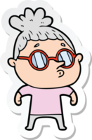 sticker of a cartoon woman wearing glasses png