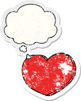 cartoon heart and thought bubble as a distressed worn sticker png