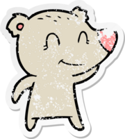 distressed sticker of a smiling bear cartoon png