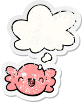 cartoon wrapped candy and thought bubble as a distressed worn sticker png