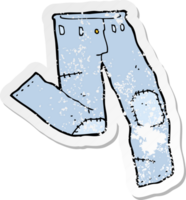 retro distressed sticker of a cartoon patched old jeans png